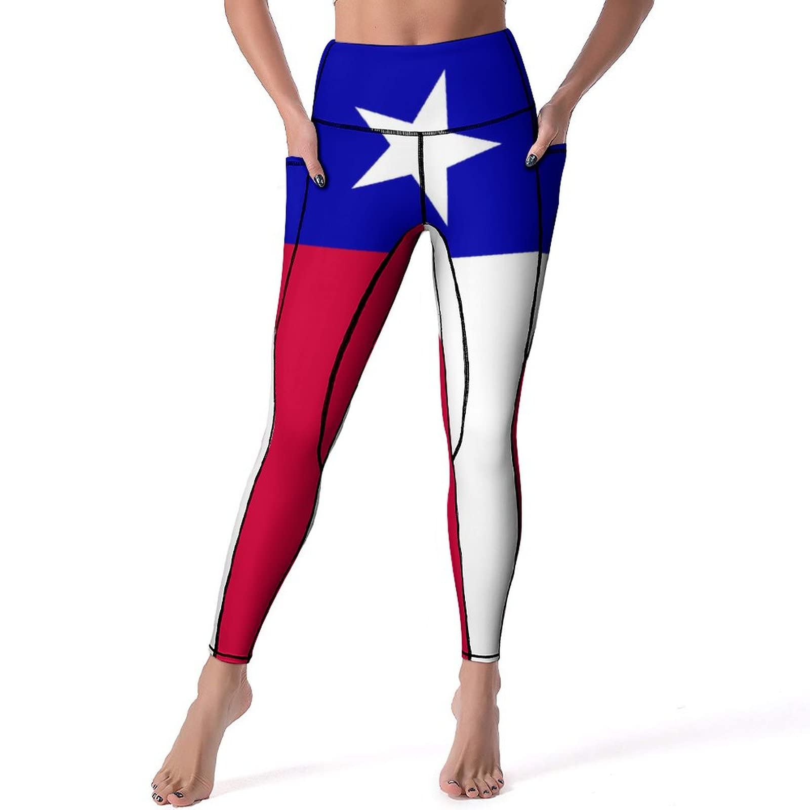 Bagea-Ka Texas Lone Star State Flag Pattern High Waisted Leggings for Women Yoga Pants with Pocket Workout Sports Athletic