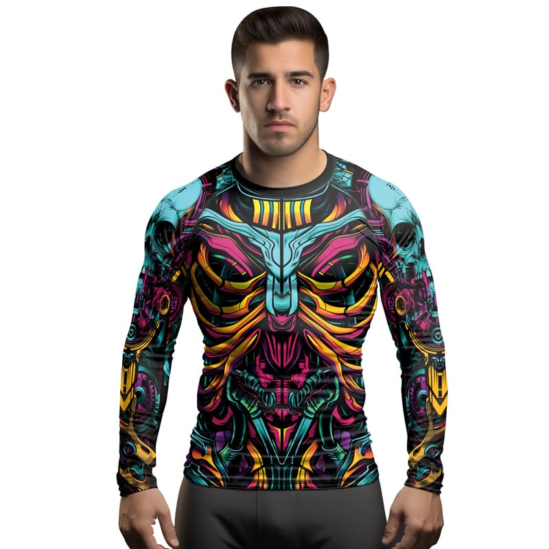 Men’s Long Sleeve Rash Guard Cyber Biomechanic Compression Fit Shirt for MMA BJJ Jiu Jitsu Grappling Combat Sports4