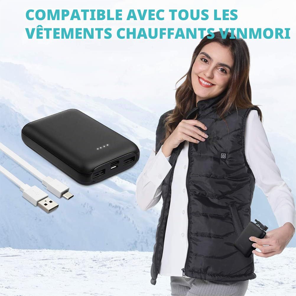 Power Bank, Batterie Externe pour Gilet Chauffant, Chargeur Portable de Batterie Externe 10000mAh Batterie Externe de Grande capacité avec 2 Ports USB pour Tous Les Gilets Chauffants 5V, Veste