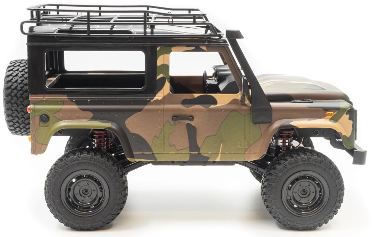 Coche teledirigido resistente 1:12 – Land Rover Trail V2 RC Coche 4WD para exteriores con 2 baterías, luz LED, caja de engranajes metálicos, vehículo todoterreno, coche teledirigido a