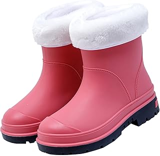 Mid Barrel - Botas de lluvia para estudiantes, cálidas, antideslizantes, de terciopelo, para agua, de goma, color negro