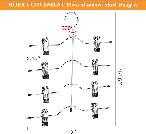 Miniatura 2 de Frezon Perchas para pantalones de varias capas, perchas de falda de 4 niveles con clips ajustables, organizador de armario antideslizante que ahorra