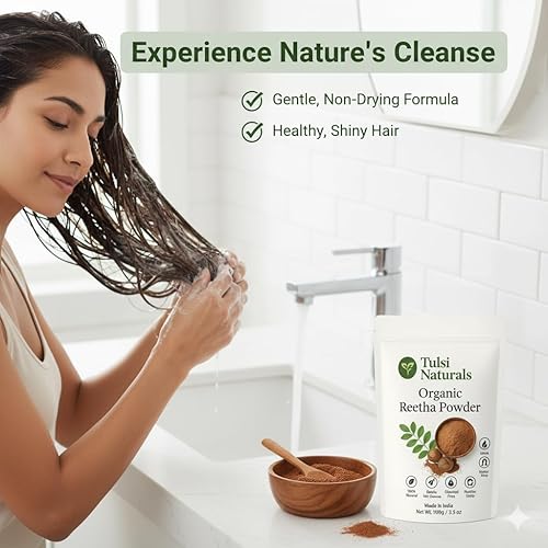 Miniatura 3 de Tulsi Naturals Reetha en polvo orgánico, limpiador natural para el cabello, libre de químicos, 3.5 onzas, fabricado en la India, cuidado saludable