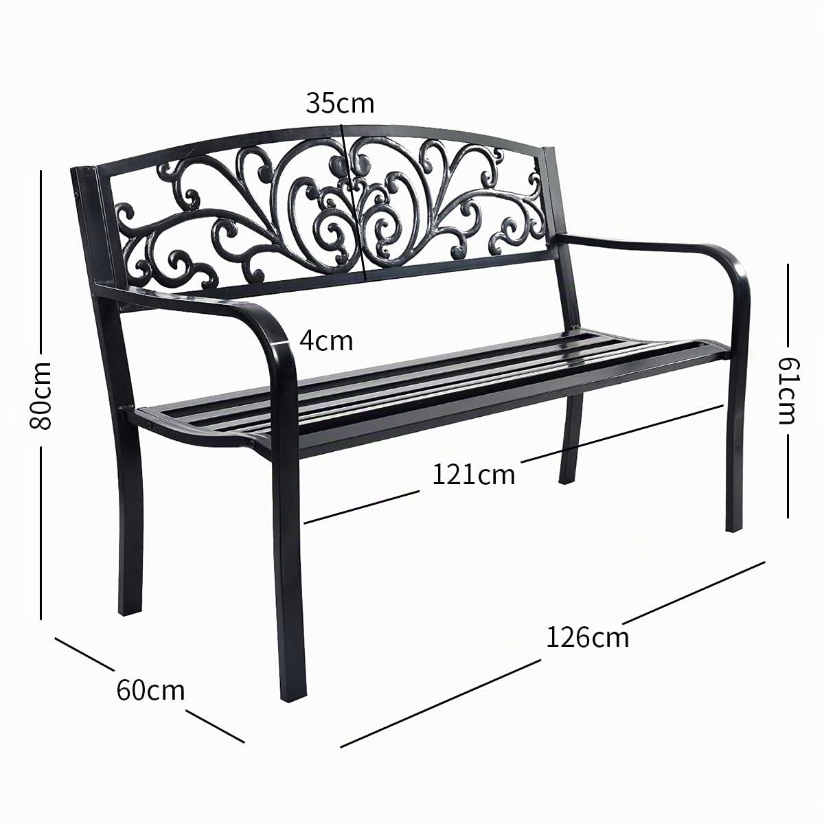 GOPLUS Banc Exterieur Jardin, 126 x 60 x 85CM, Banquette Exterieur avec Dossier en Fer, Style Elégant et Chic, Place Assise pour 2 Personne, Design Ajouré en Papillon, Idéal pour Terrasse, Patio, Noir
