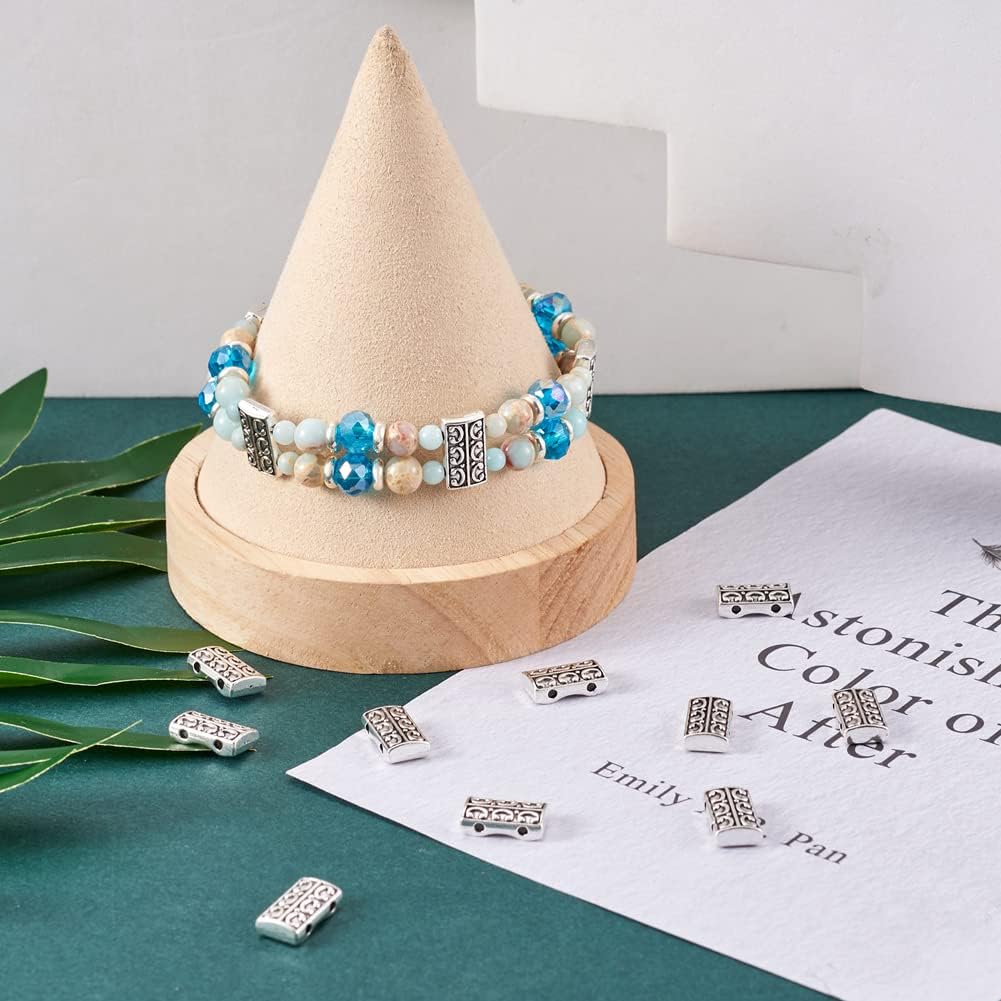 Fashewelry 50Pcs Antique Silver 2 Holes Multi-Strand Rectangle Slide Links Tibetan Metal Separator Connectors 14x8mm for Multilayer Bracelet Jewelry Making - Image 2