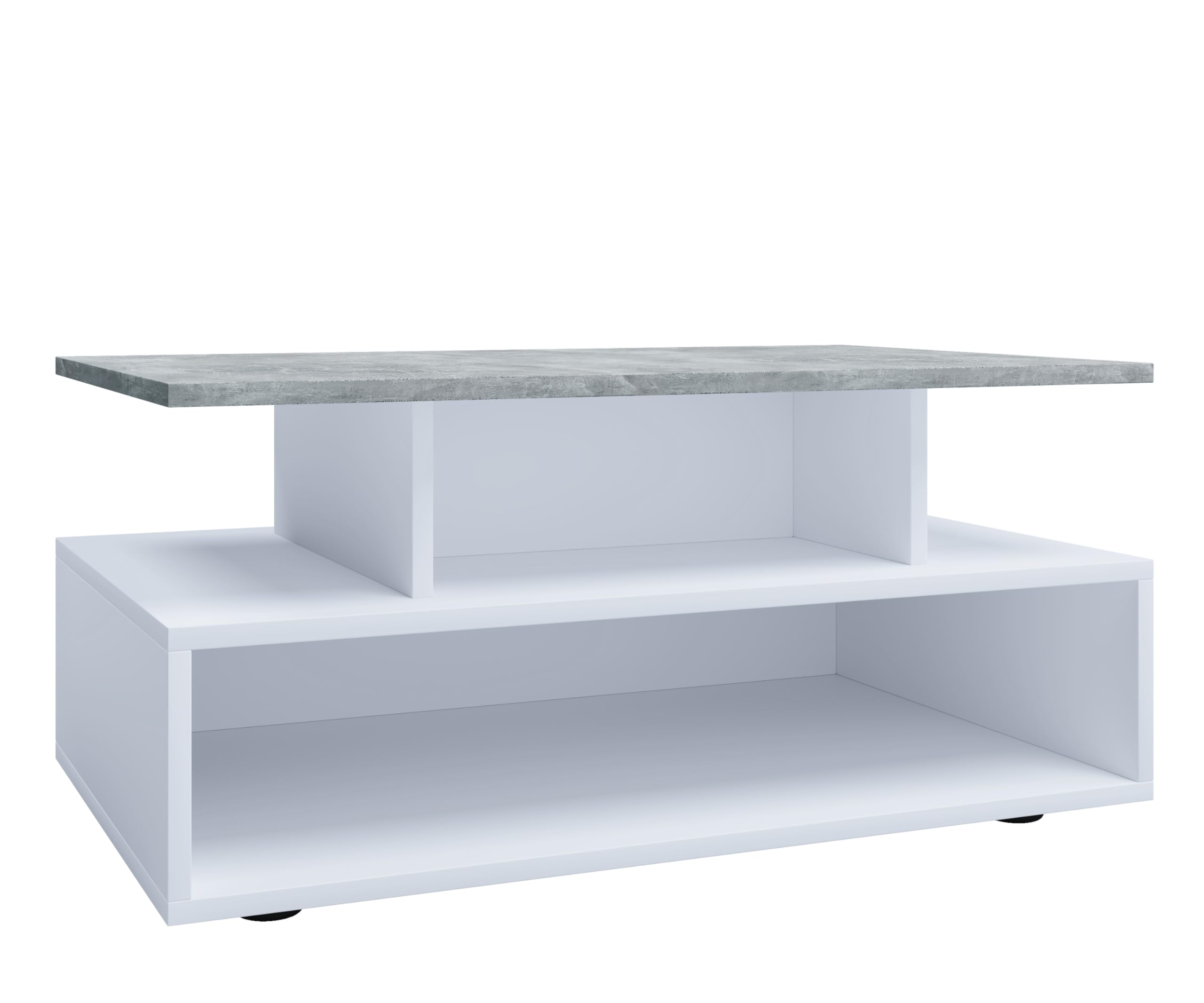 VCM Holz Couchtisch | Sofatisch mit ausreichend Stauraum | Maße ca. H. 40 x B. 80 x T. 50 cm | Wohnzimmertisch - Esila Weiß/Beton-Optik