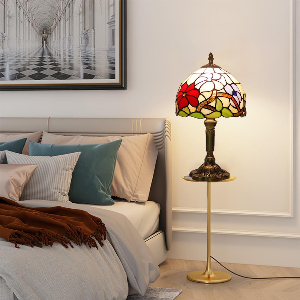 Uziqueif Lampada da Tavolo in Stile Tiffany,Lampada da Scrivania Vintage Banchieri in Vetro Macchiato con interruttore a catena e lampadine, per Soggiorno Camera da letto Ufficio Comodino,Hummingbird