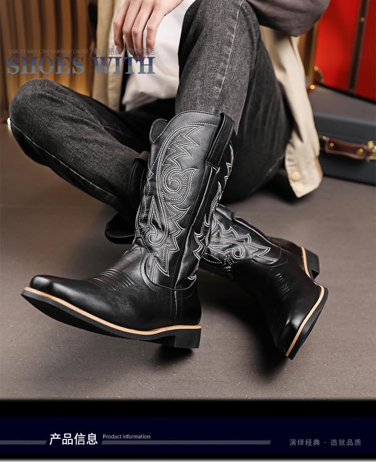 Genuine Leather Western Style High Top Cowboy Boots for Men Fashionable Durable Footwear for Outdoor Daily Wear Rodeo Festival Performance Use2