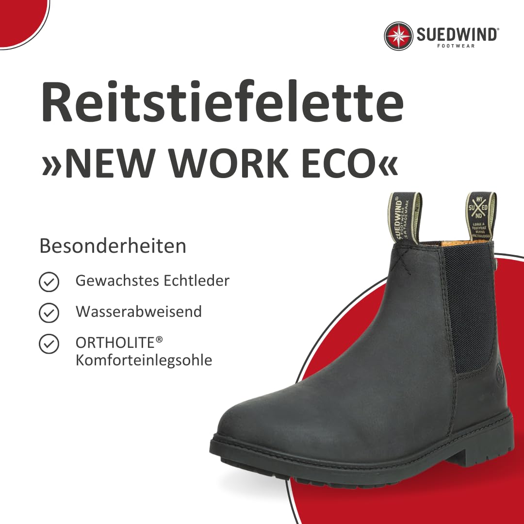 SUEDWIND FOOTWEAR Reitstiefeletten für Damen NEW WORK ECO – Chelsea Boots aus Leder – Reit- & Freizeit-Stiefelette m. Ortholite-Innensohle, TRX-Sohle & Micro-Dry-Futter – 2 Farben – Gr.35-46