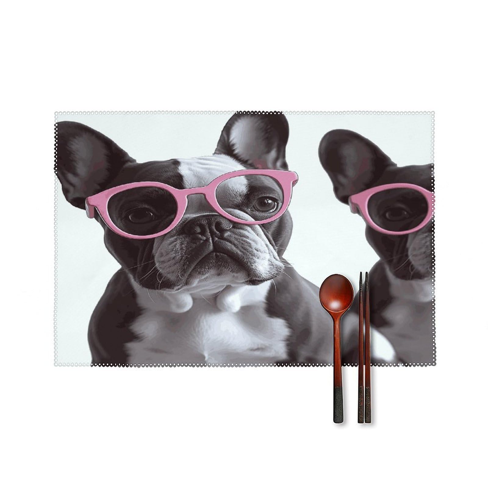 Fekiloot Style French Bulldog Pink Glasses Placemats Set Of 6,Table Mat