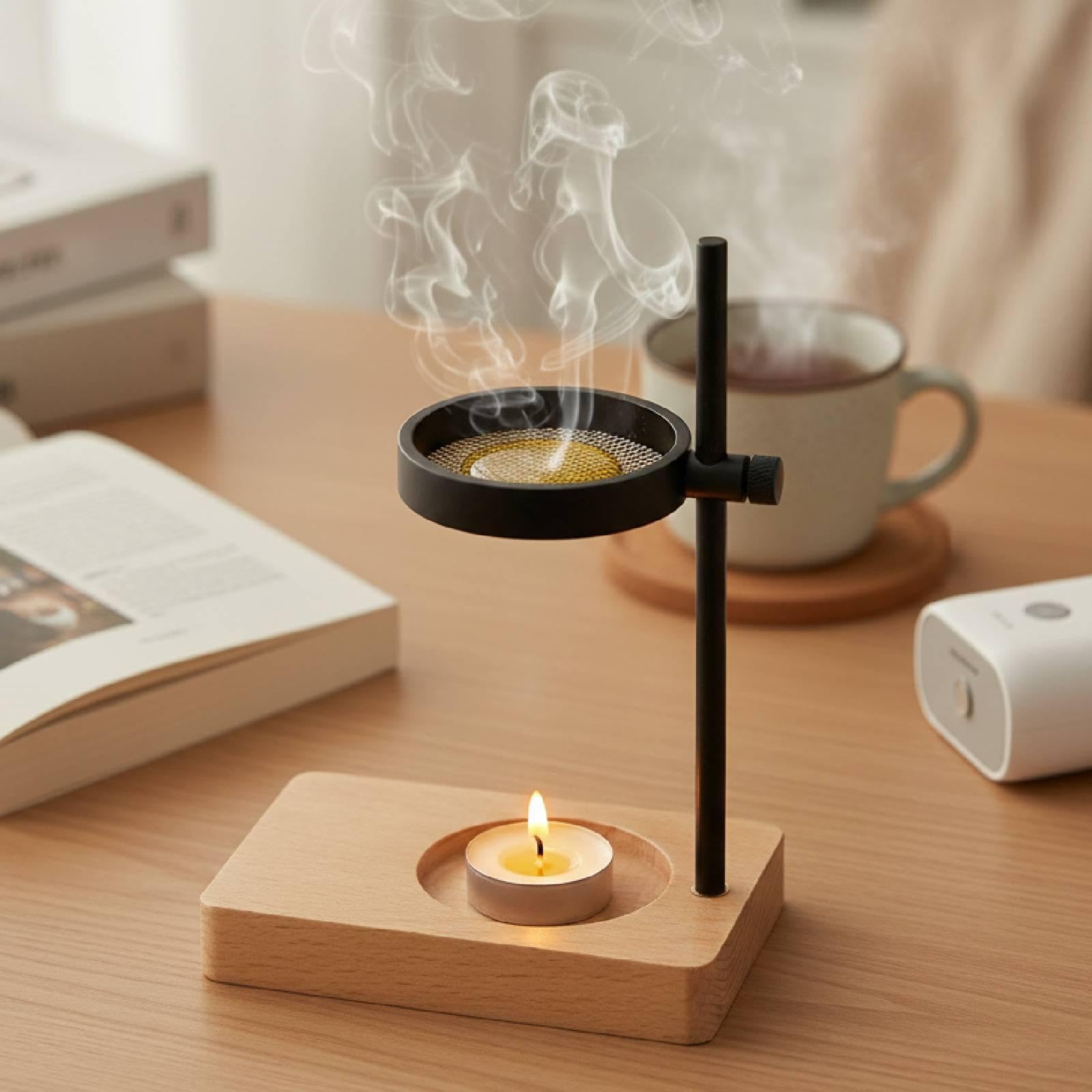 Premium-Räuchergefäß für Zuhause, Wohnzimmer, höhenverstellbarer Diffusor für ätherische Öle, Buchenholz Schwarz