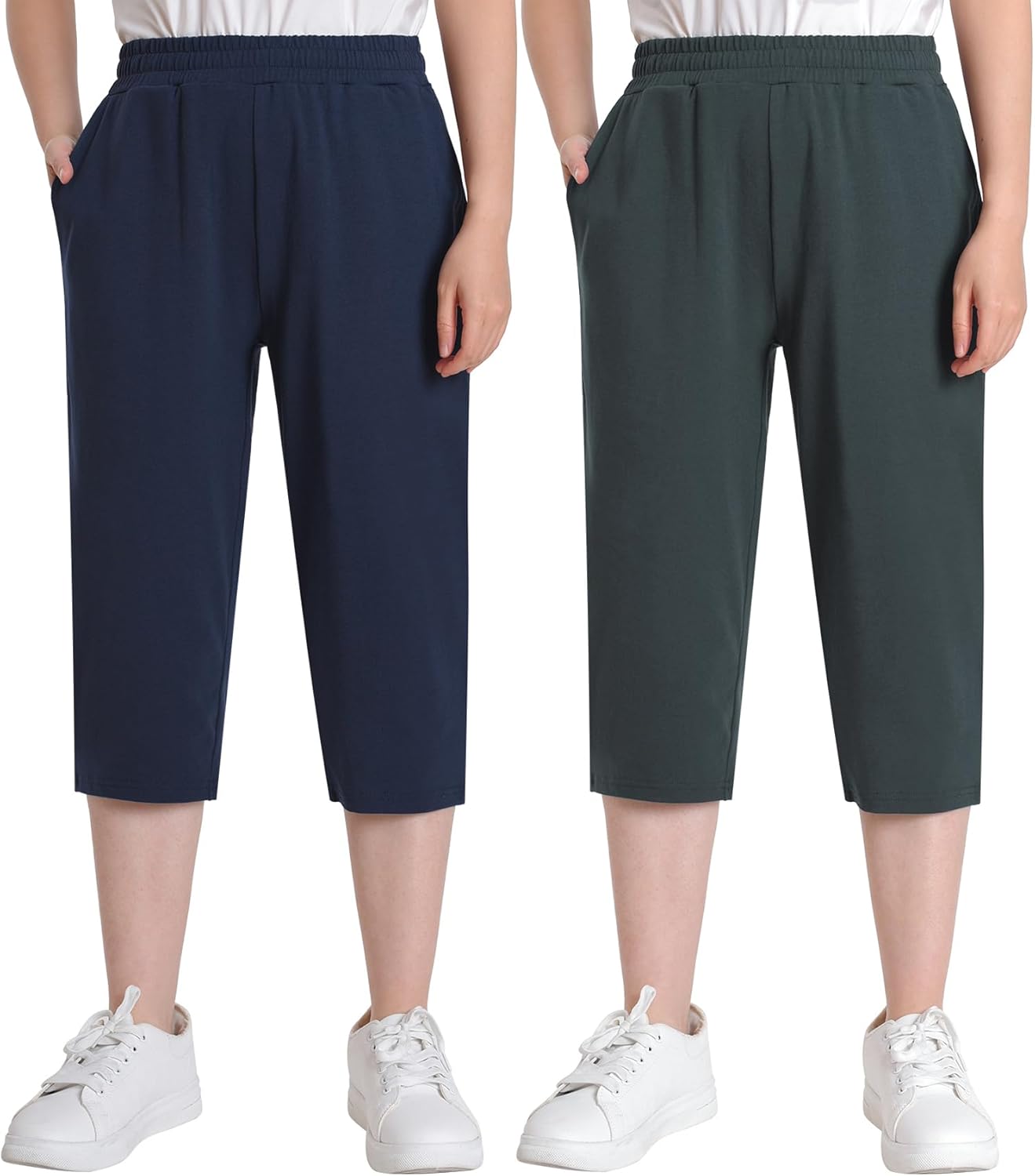 Women's Petite Capris Petite Length with Pockets 2 Pack