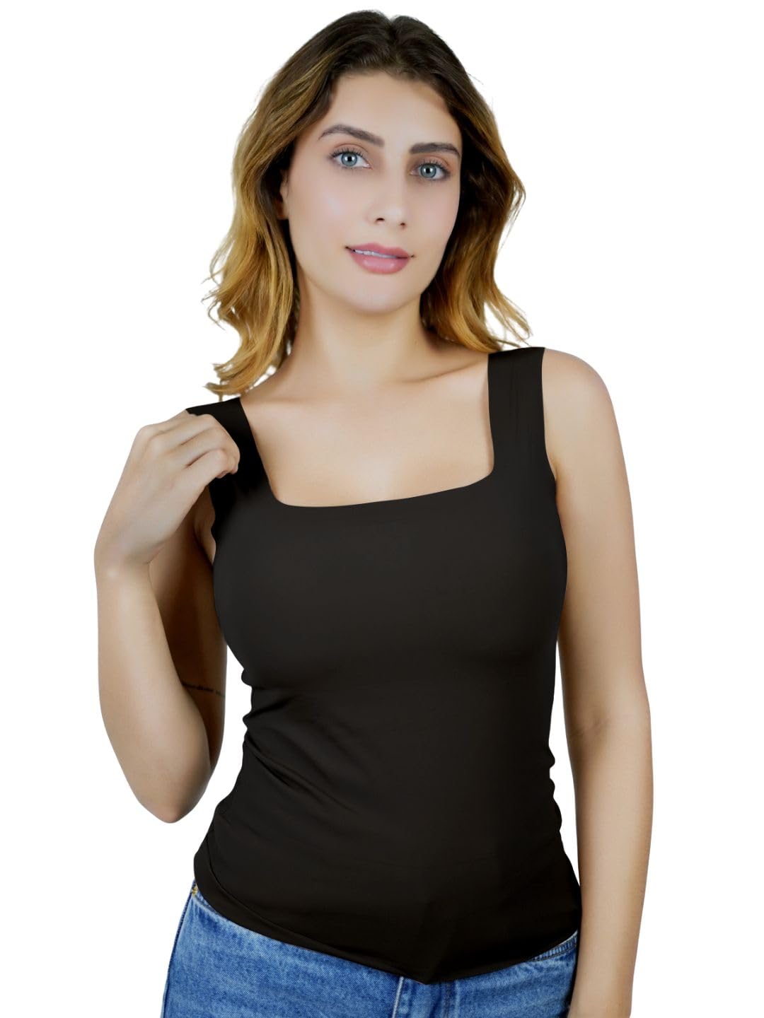 caredone Women Padded Camisole Workout Top| Tank Top with No Trace,Square Neck Seamless Vest,Elastic Removable Wide Shoulder Strap Camisole.-picture-20