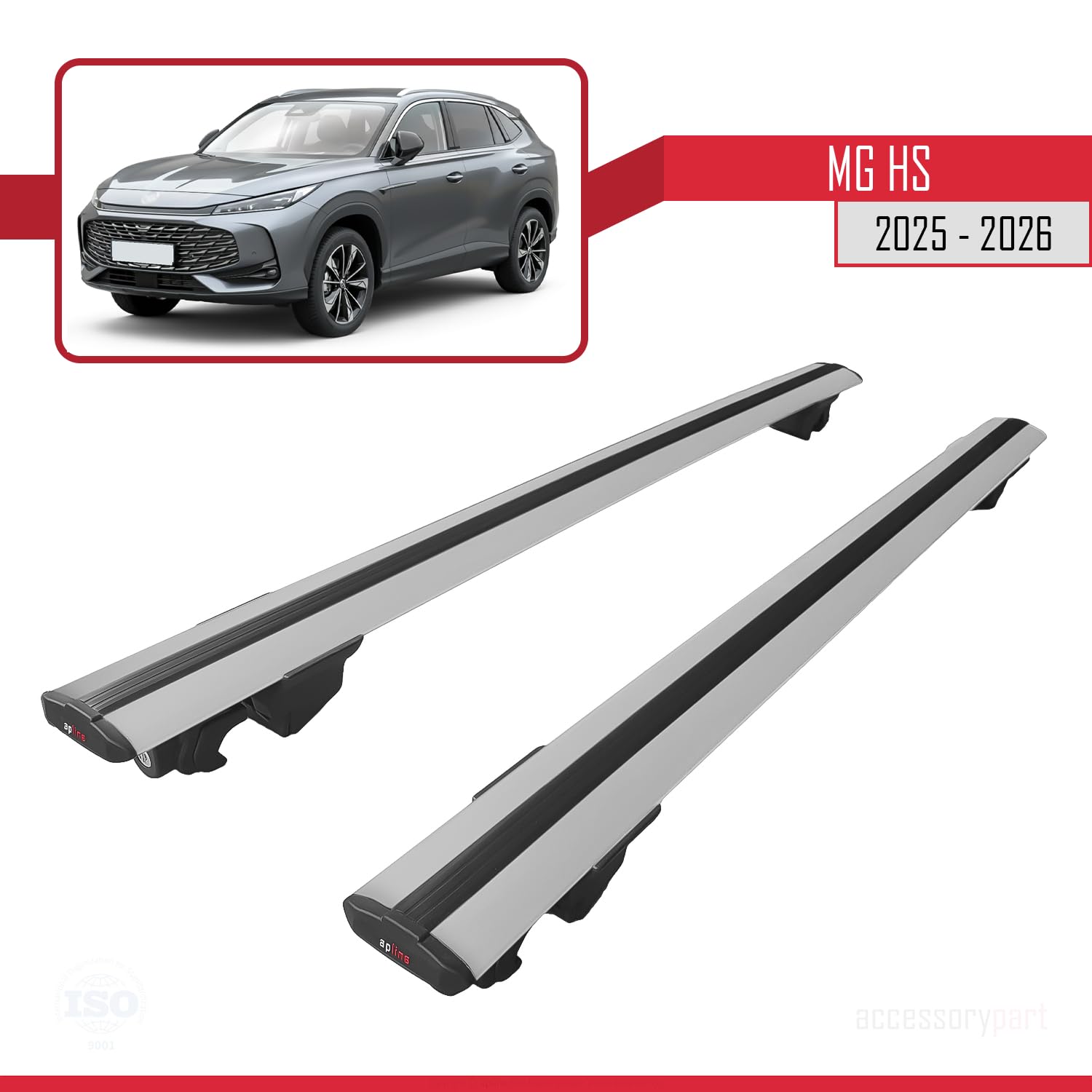 Compatible con MG HS (AS33) 2025-2026 Modelo Hook Barra de Techo Auto Portaequipajes Barras Transversales Gris Aluminio 2 Barras