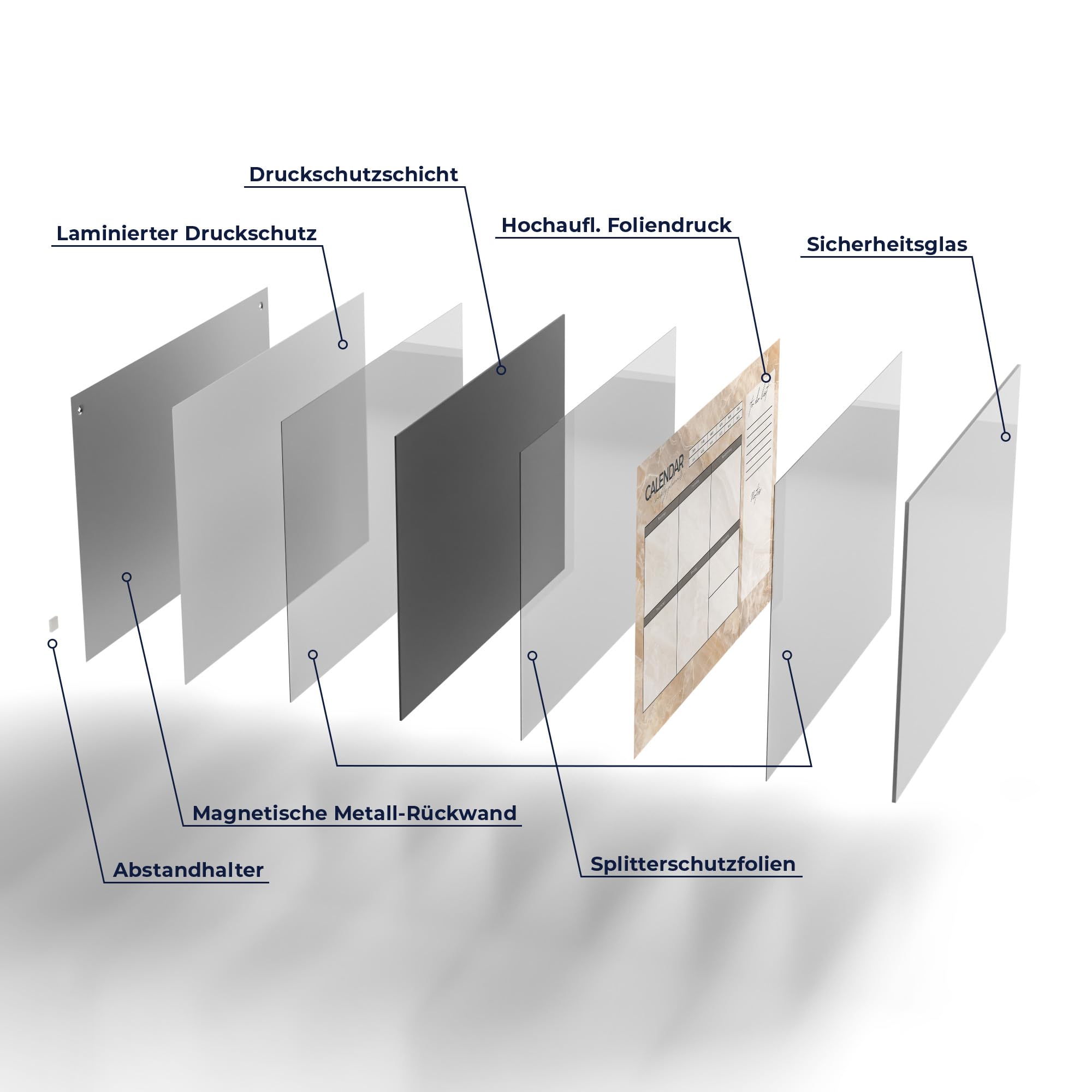 DEQORI Lavagna magnetica in vetro | 90 x 60 cm | motivo "Agenda settimanale elegante (EN)" | Lavagna magnetica con magneti, penna e panno per cucina e ufficio, lavagna magnetica e scrivibile