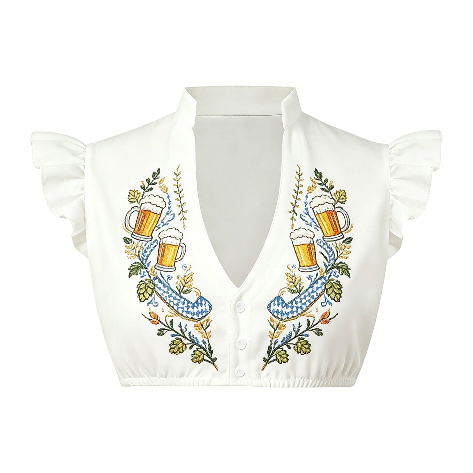 Generisch Camicetta da donna con maniche ad aletta, camicetta bavarese bianca per feste della birra, con stampa, per abbigliamento, biancheria da notte e loungewear