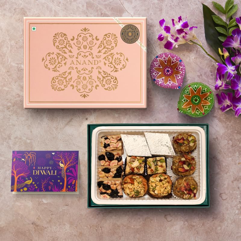 Image of Anand Royal Assorted Delicacies 350g with Diya + Greeting Card | Premium Mithai Gift Box | Festive Sweets for Diwali, Weddings, Corporate & Family Celebrations