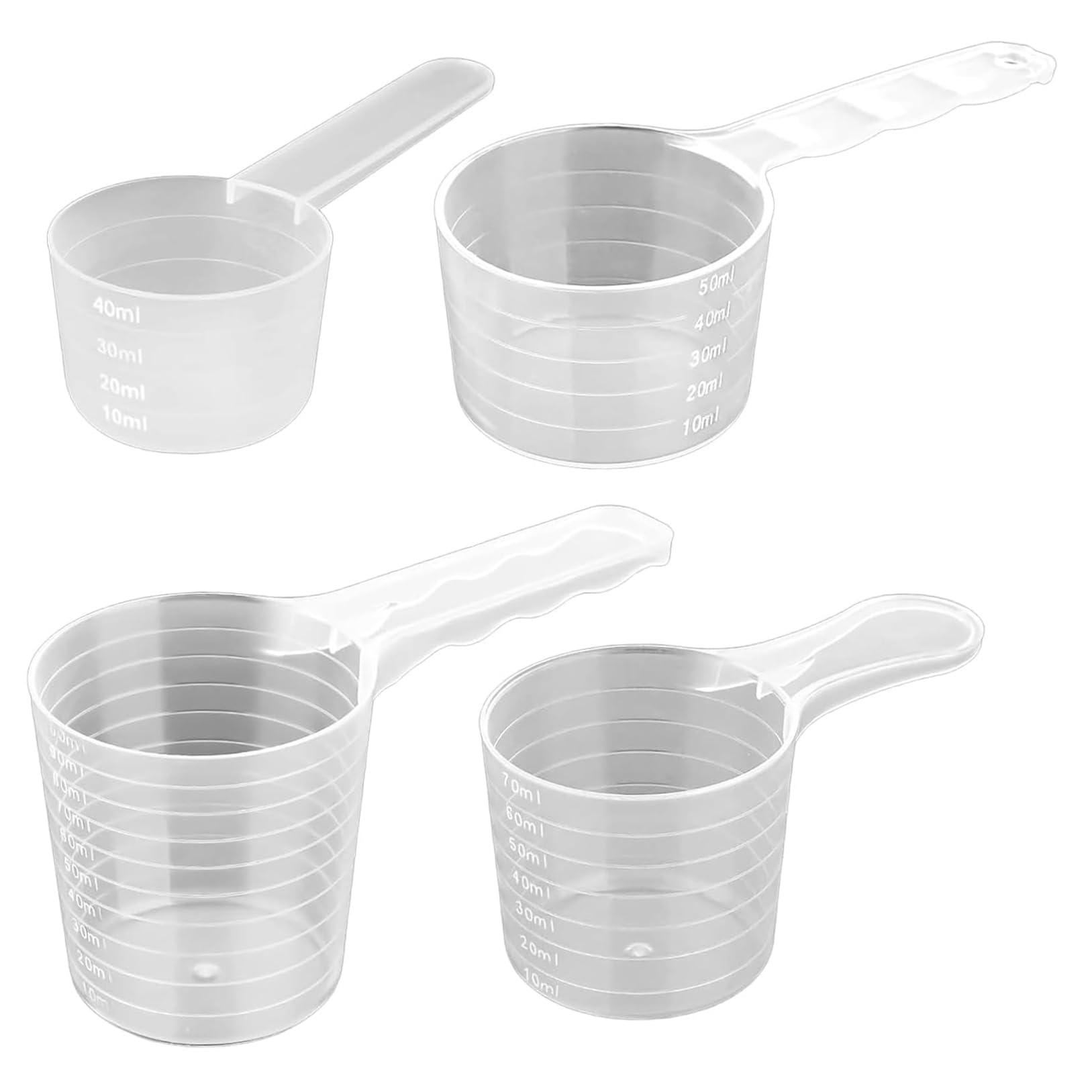 CAKEEYUM 4PCS Measuring Cups Set 40/50/70/100ml Plastic Measuring Spoons with Clear Scale for Kitchen Cooking & Baking Cups, Set, Plastic Spoons, Cup, Formula