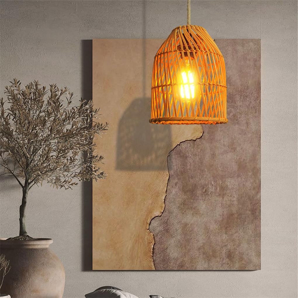 Lampy wiszące do sypialni E27 1 lekka lampa wisząca z ciepłym żółtym światłem. Klosz lampy rattanowej wykwintna lampa wisząca wiklinowa do jadalni