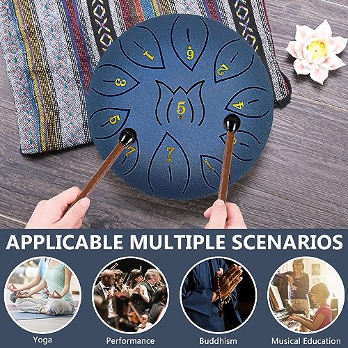 Purpledi Tongue Drum 11 Noten 6 Zoll, Zungentrommel Scheibentrommel, Steel Pan Töne Schlaginstrument Hand Pan Drum Percussion Instrument mit Schlägeln,Fingerpick,Musikbuch und Bag (A)