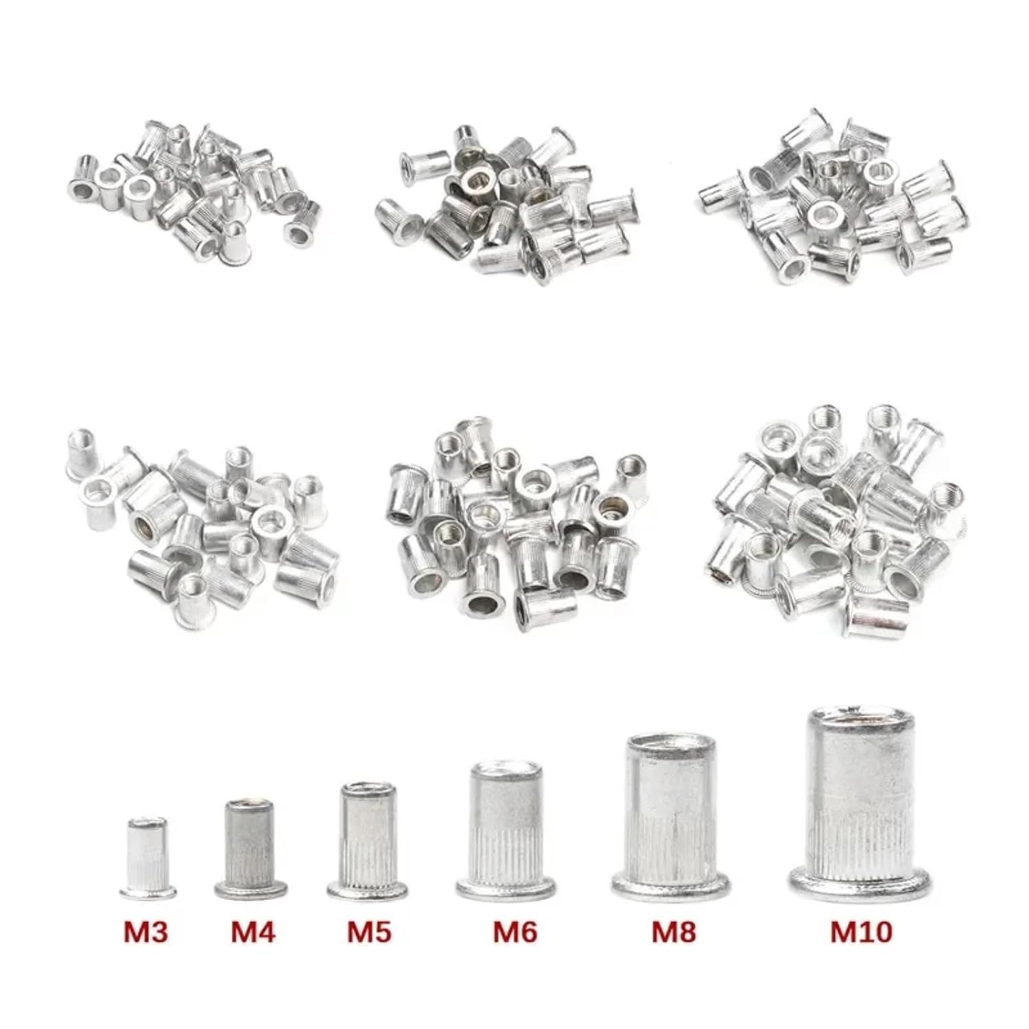 20/100Pcs Aluminum Alloy Rivet Nut Set Flat Head Threaded Insert Nutsert Cap M3-M12(M4(100PCS))