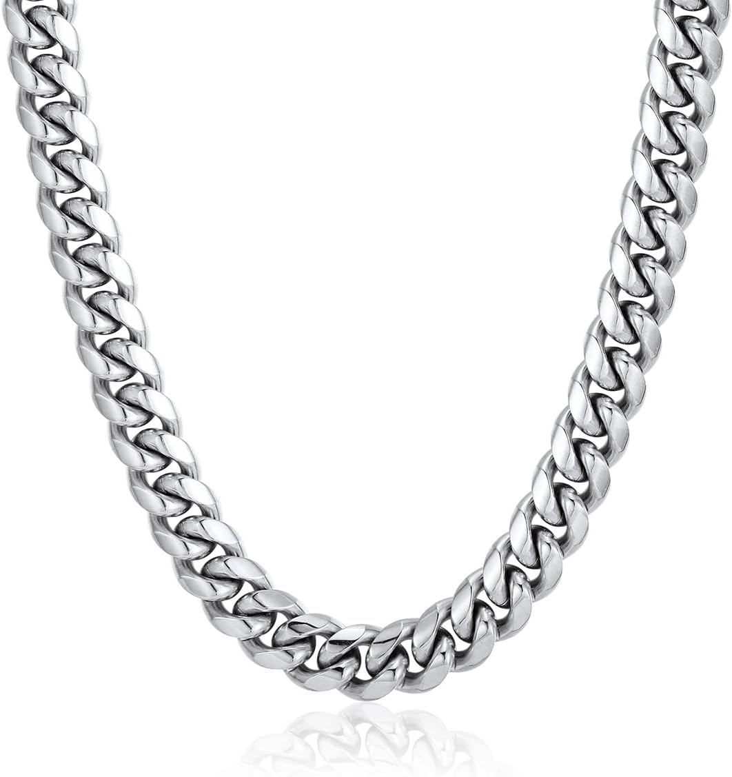 ChainsPro Chunky Miami Cuban Link Chains for Men,Stainless Steel Cuban Chain Necklace,4.8/6/10/14mm Width,No Tarnish& Thick Hip Hop Jewelry,18-30 inch Length, Black/Gold Plated/Silver,Send Gift Box