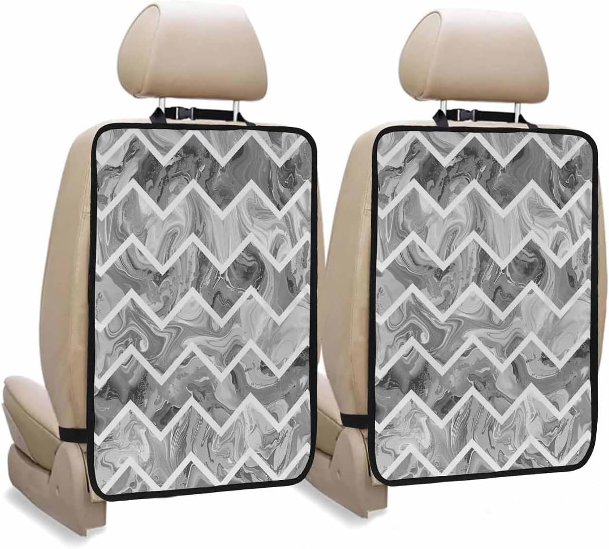 Car Seat Protector, 2 Pack Kick Mats with Organizer - 3 Pocket Storage, Navy Blue Marble Abstract Geometric Contemporary Art Back Seat Cover for Kids Universal Fit Automotive Interior Protectors