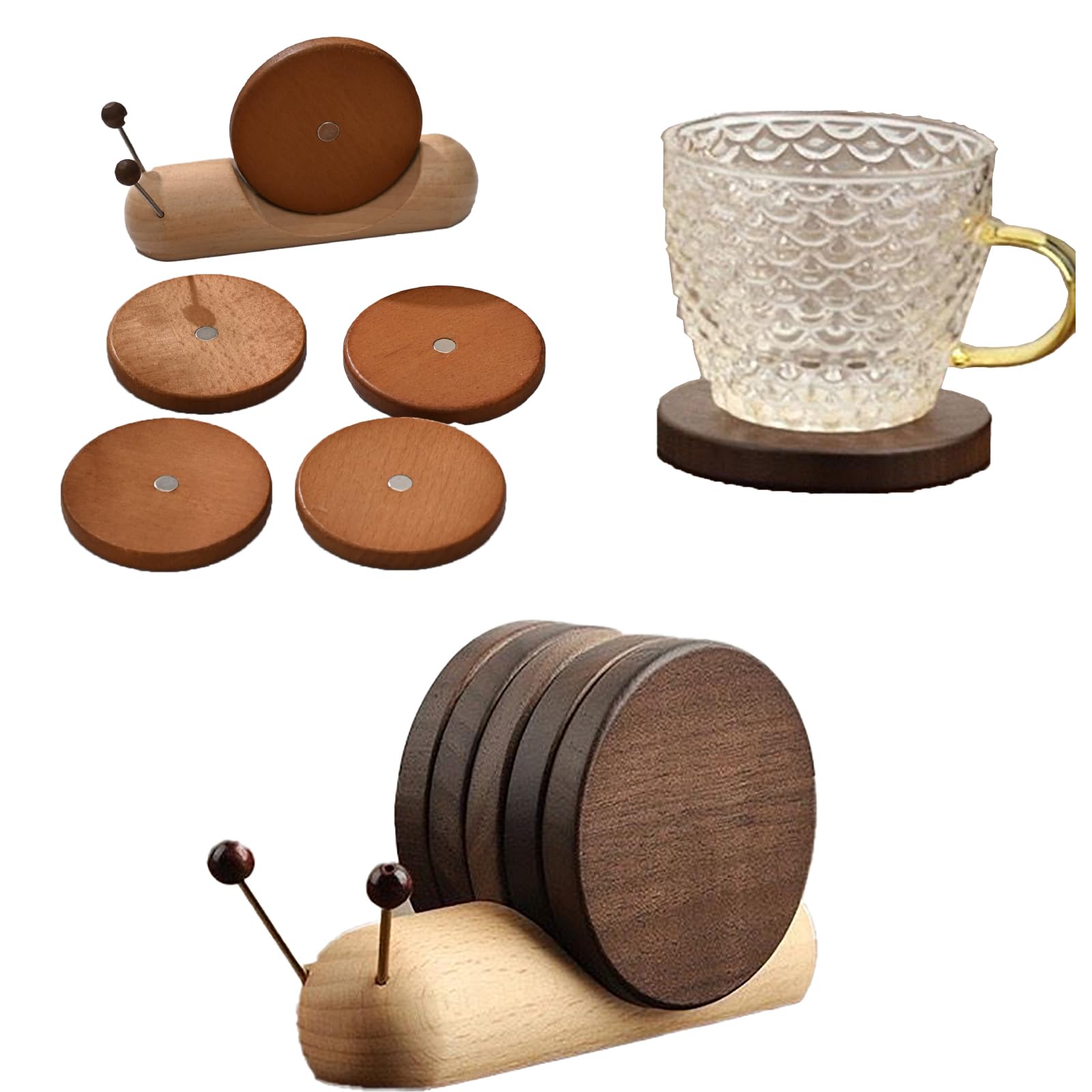 Drewniane podstawki na napoje, zabawny i uroczy design, stolik kawowy, nowoczesny wystrój domu i restauracji, prezenty, 12,5 x 6,8 x 7,5 cm (rozmiar 5 zestawów, kolor: czarny orzech włoski)