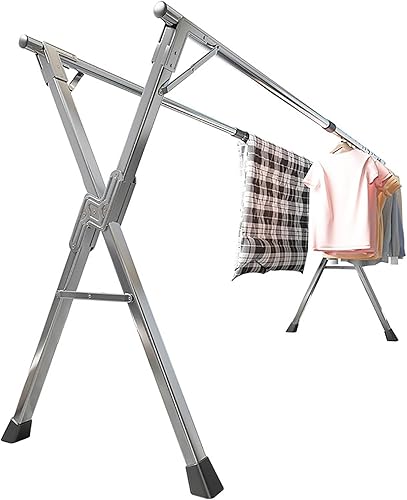 Clothes Drying Rack, Foldable Stainless Steel Laundry Drying Rack with Extendable Rods - High Capacity for Blankets, Sheets, Portable,Easy to Move,
