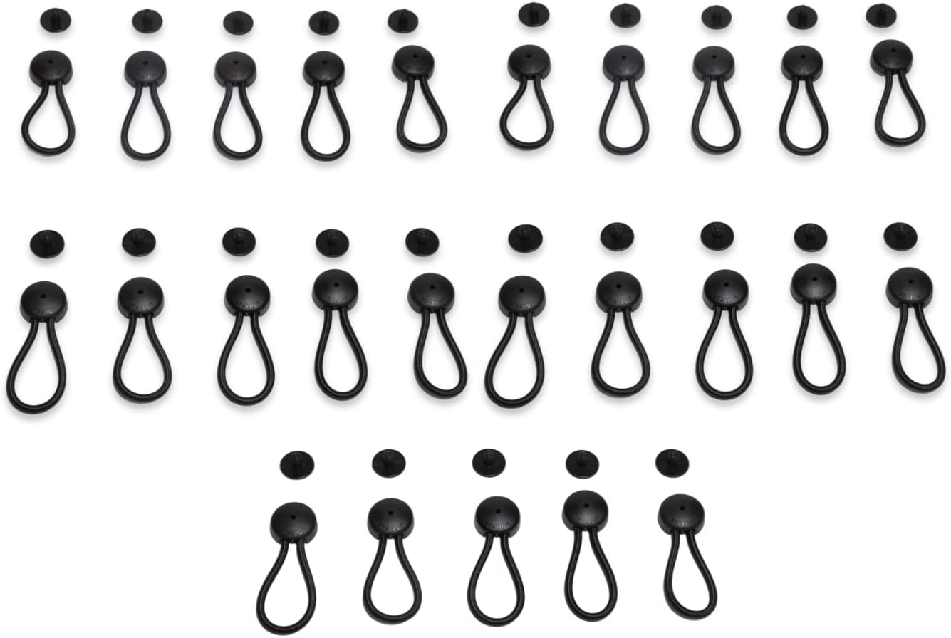 6 5/8" Standard Size Black Shock Cord/Bungee & Stayput Fastener for Canvas - 25 Pack - Cord Length is 6 5/8"