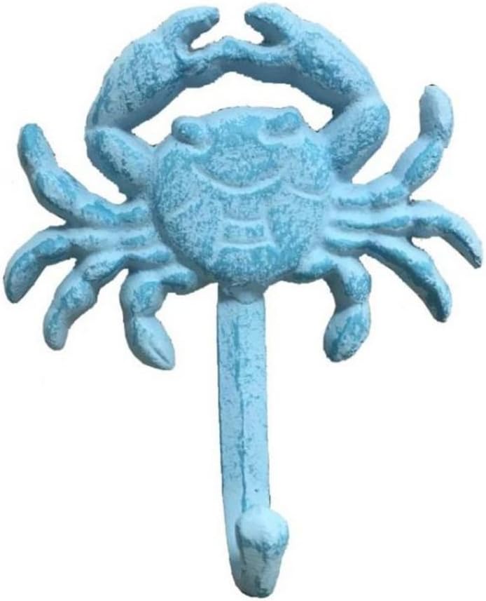 Hampton Nautical G-54-725-light-blue Whitewashed Cast Iron Crab Hook, Rustic Light Blue, 5"
