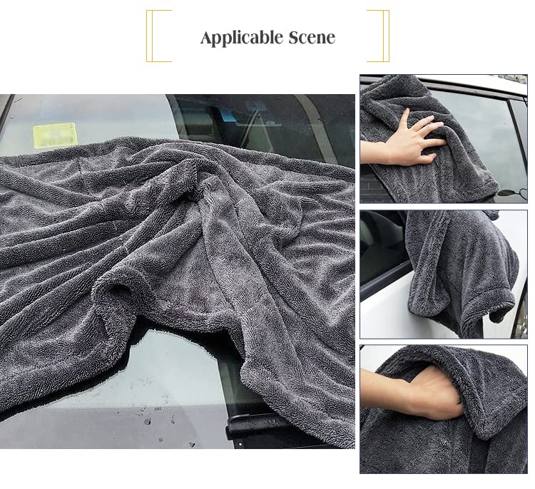 Image of Auto Hub Microfiber Cloth for Car Cleaning, 1200 GSM Twisted Loop, Double Sided, Super Absorbent Towel, Edgeless Design with Plush Pile, Thick & Lint Free, (60CMx40CM, 1 Pc, Blue Grey)