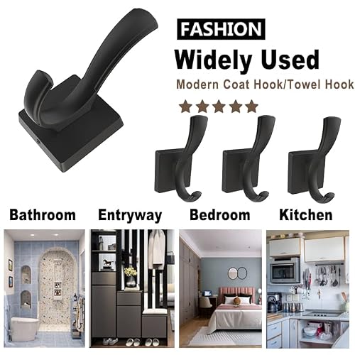 Tofiigrem Black Wall Hooks Towel Hook, Bath Robe Hooks Heavy Duty Thick Coat Hooks, Wall Mount Hooks Bathroom Kitchen Garage Hooks For Hanging Key Robe Hat Backpack(6 Pack, Black) #TOP2