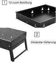 ROIMOE Hordozható Faszenes Grillsütő - Összecsukható Asztali BBQ Grill Kempingezéshez, Piknikezéshez, Fekete, Nagy Méret (43x29x22 cm) 5