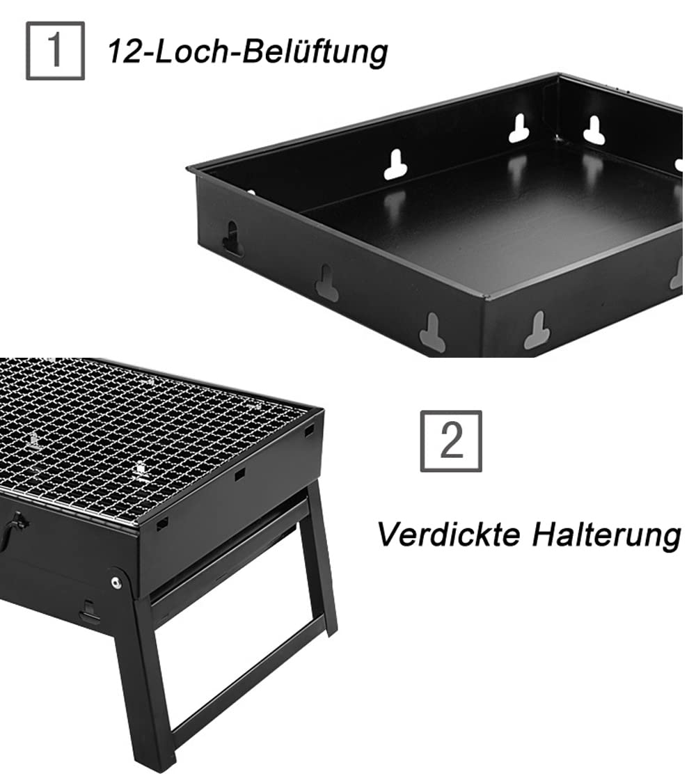 ROIMOE Holzkohlegrills Grill BBQ Portable, Tischgrill Campinggrill Picknickgrill, Abnehmbare BBQ Grills Klappgrill Minigrill für Outdoor Terrasse Camping (Large) Black