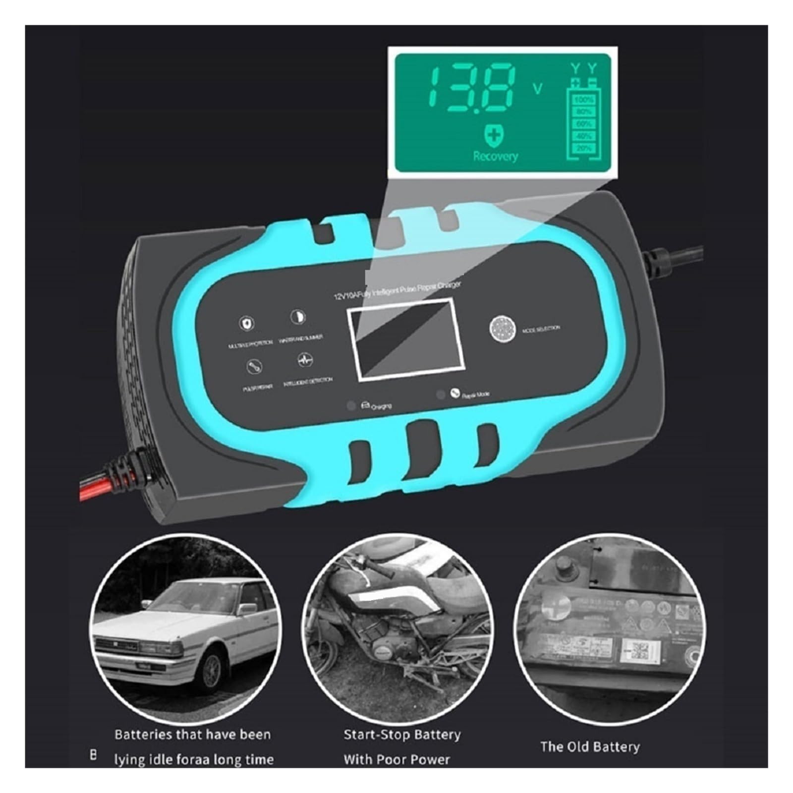 Cargador De Batería Coche 12V 10A Pantalla Táctil Reparación Pulso LCD Carga Energía Rápida Húmedo Seco Plomo Ácido Digital Cambiador Automático Carga De PrecisióN