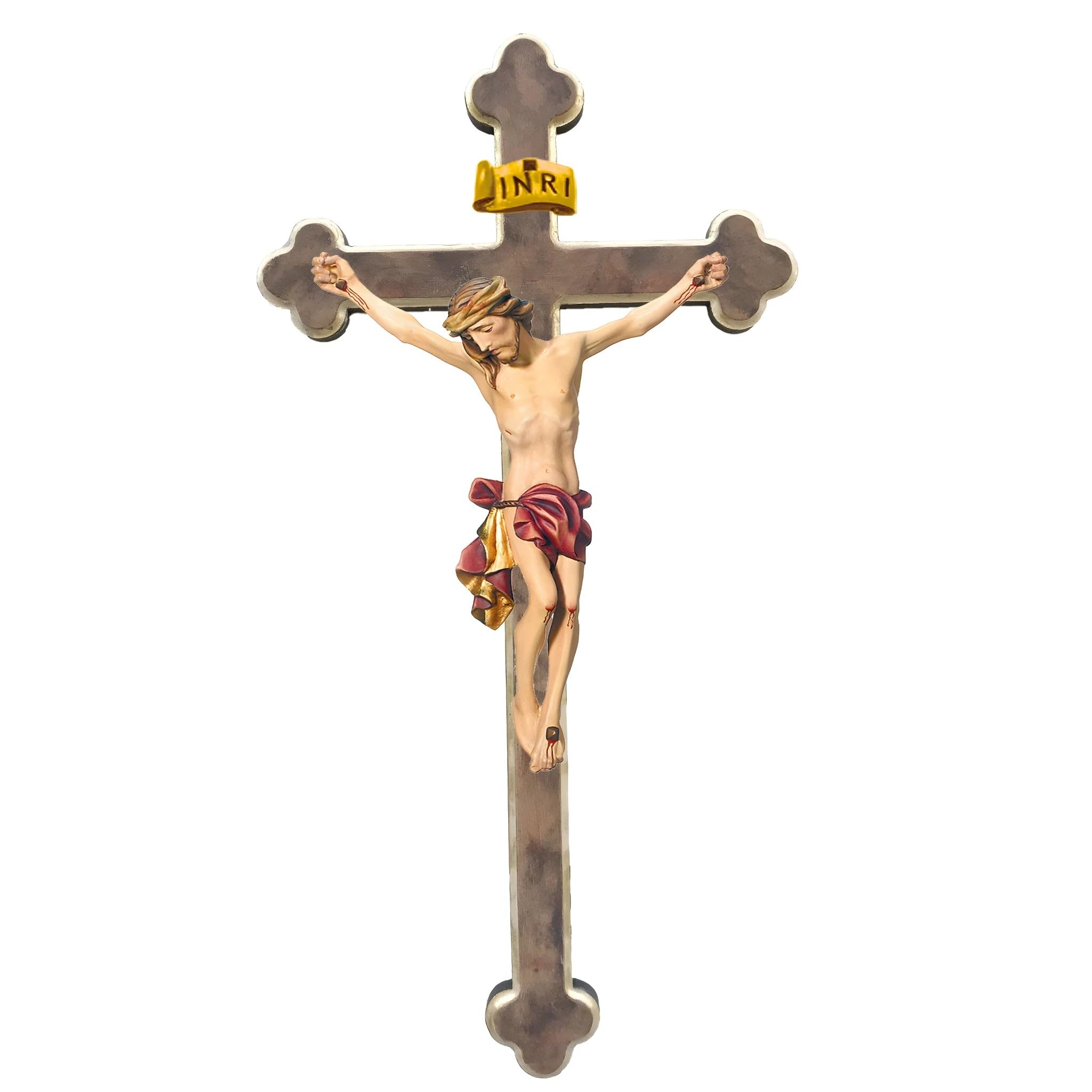 Dolfi Drewniane ciało Chrystusa krzyż barokowy 30 cm | Ręcznie malowane w Val Gardena | Religijny