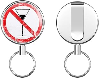 No Alcohol Ban Stop Sign Round ID Badge Key Card Tag Holder Badge Retractable Metal Reel Badge and Key Holder with Belt Clip