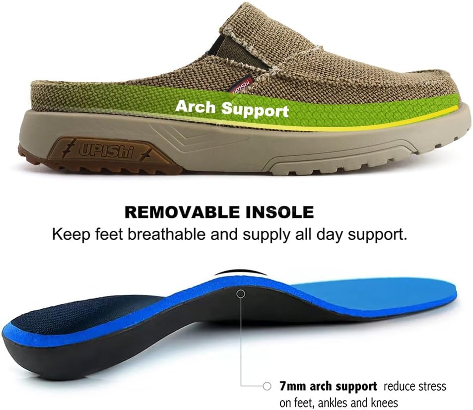 UPIShi Men's Arch Support Orthopedic Plantar Fasciitis Relief Slippers Canvas House Indoor Outdoor Slip On Loafers Non-Slip Casual Shoes - Image 4