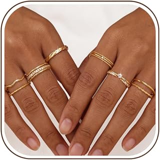 Subiceto Adjustable Stackable Rings for Women 14K Gold Plated CZ Thin Ring Stack Set