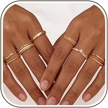 Adjustable Stackable Rings for Women 14K Gold Plated CZ Thin Ring Stack Set