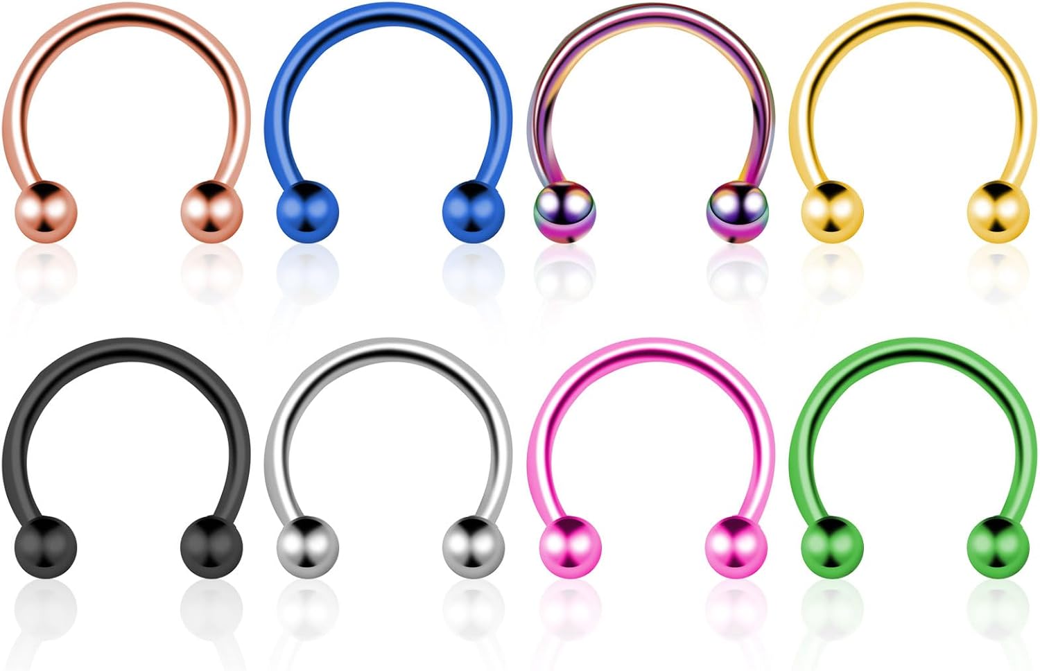 8PCS G23 Titanium Horseshoe Septum Rings, 16G Nose Rings, Ball/Spikes Horseshoe Circular Barbell Septum Jewelry Set for Women Men 6mm-12mm Gold/Silver/Black/Rose Gold/Rainbow/Pink/Blue/Green
