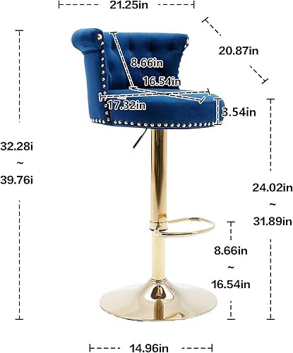 Miniatura 2 de Hihalo Juego de 2 taburetes de bar giratorios de terciopelo modernos, sillas de bar ajustables de altura de mostrador con respaldo, taburetes de bar