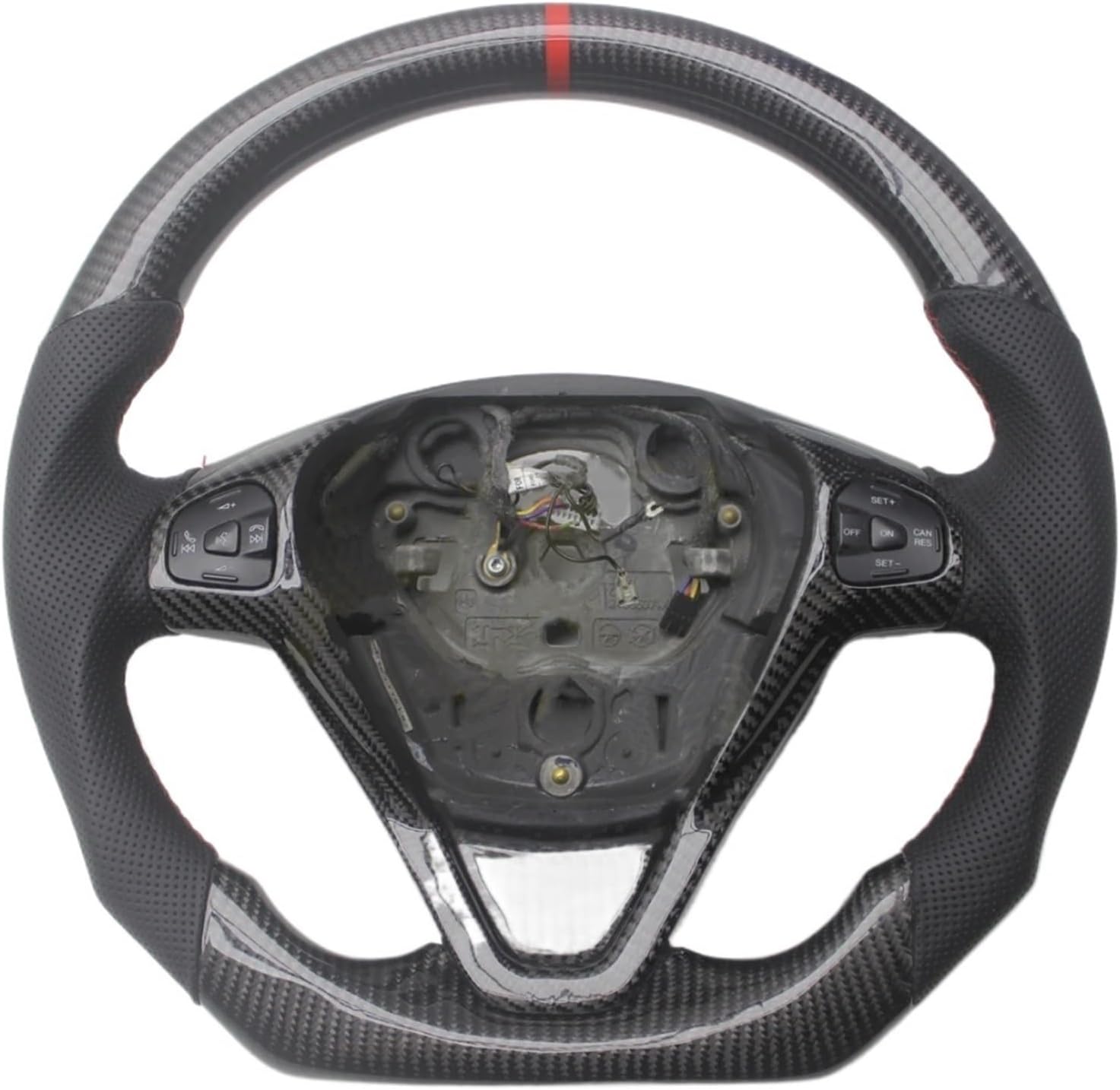 Replacement For Ford Fiesta MK6 2009-2017 Ecosport Leather Carbon Fiber Steering Wheel 2017-2019 Car Accessories(With Button)