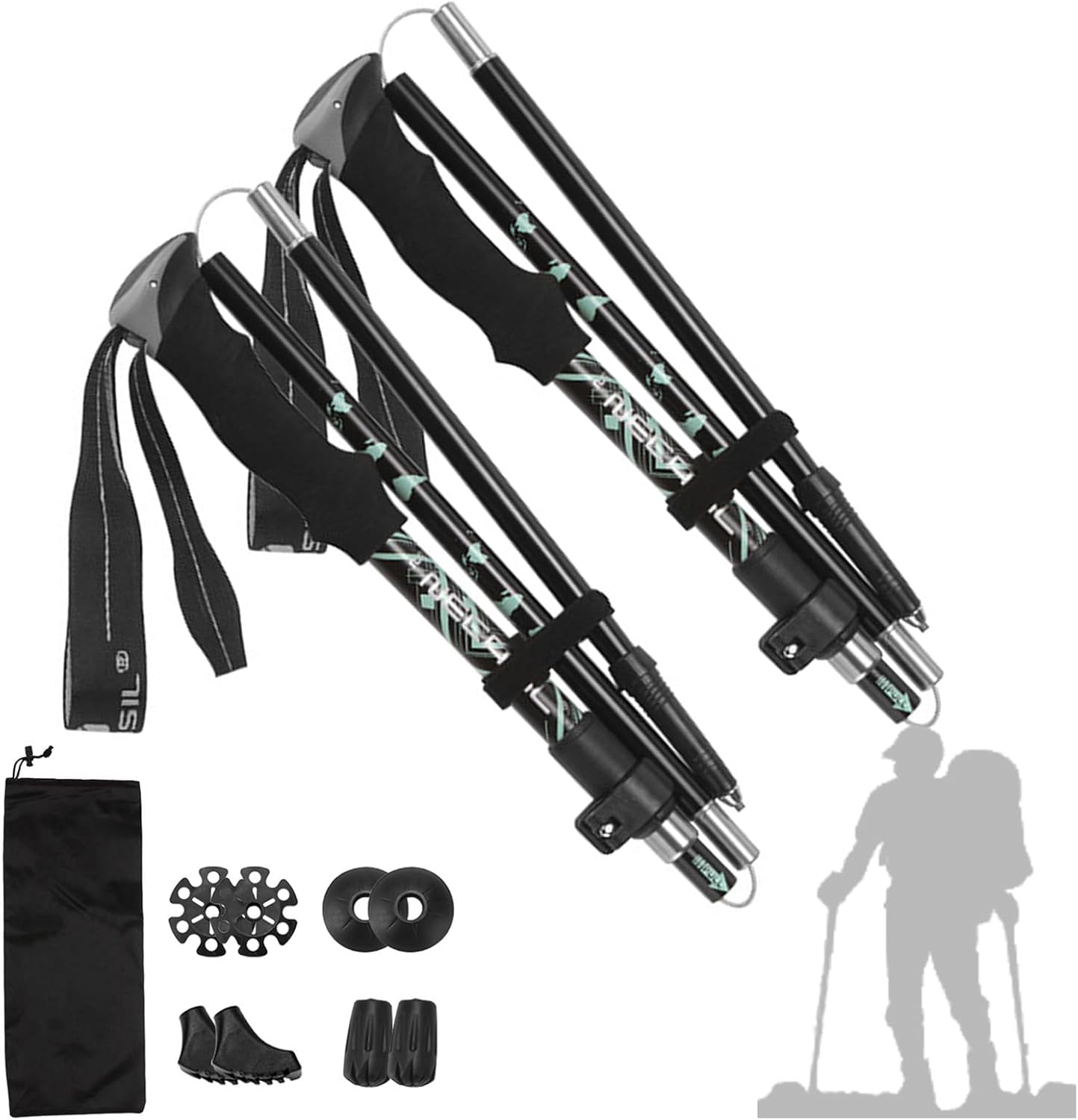 Walking Poles - 2 Pack Lightweight Walking Sticks Adjustable Trekking Poles for Hiking, Camping & Backpacking