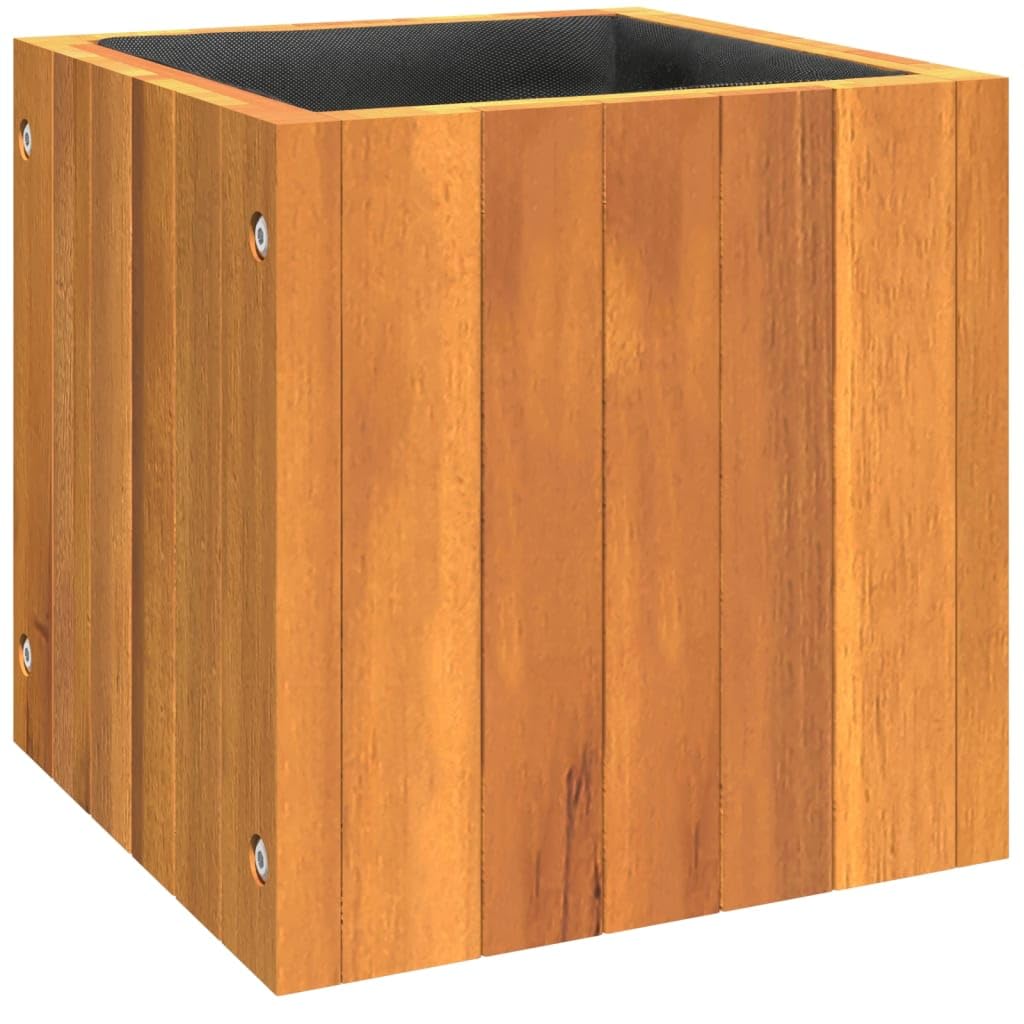 Macetero cuadrado de 25 x 25 x 25 cm, de madera maciza de acacia, con bolsa de fieltro para plantas de interior, hierbas y flores, para salón y oficina