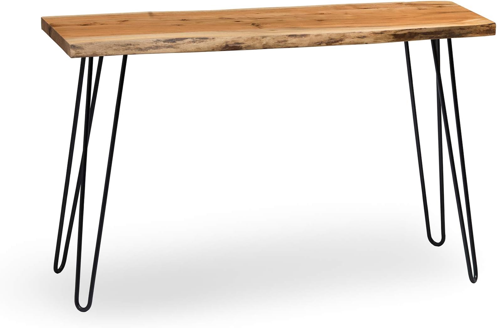 Alaterre Furniture48-Inch Natural Wood Media Console Table with Metal Hairpin Legs, Live Edge Design, Versatile Use as Entryway, Sofa Table, or Living Room Console, Durable and Stylish