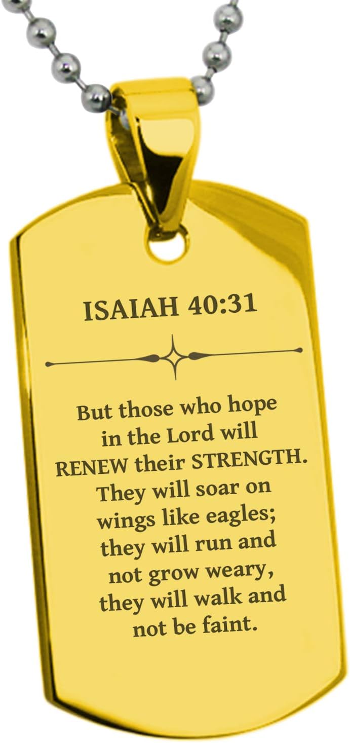 Stainless Steel Renewal Isaiah 40:31 Dog Tag Pendant Necklace