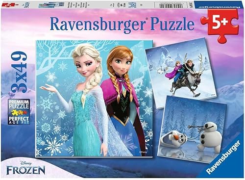 Ravensburger Disney Frozen Winter Adventures - Juego de rompecabezas de 3 x 49 piezas para niños, diseño único de piezas, mejora la concentración y