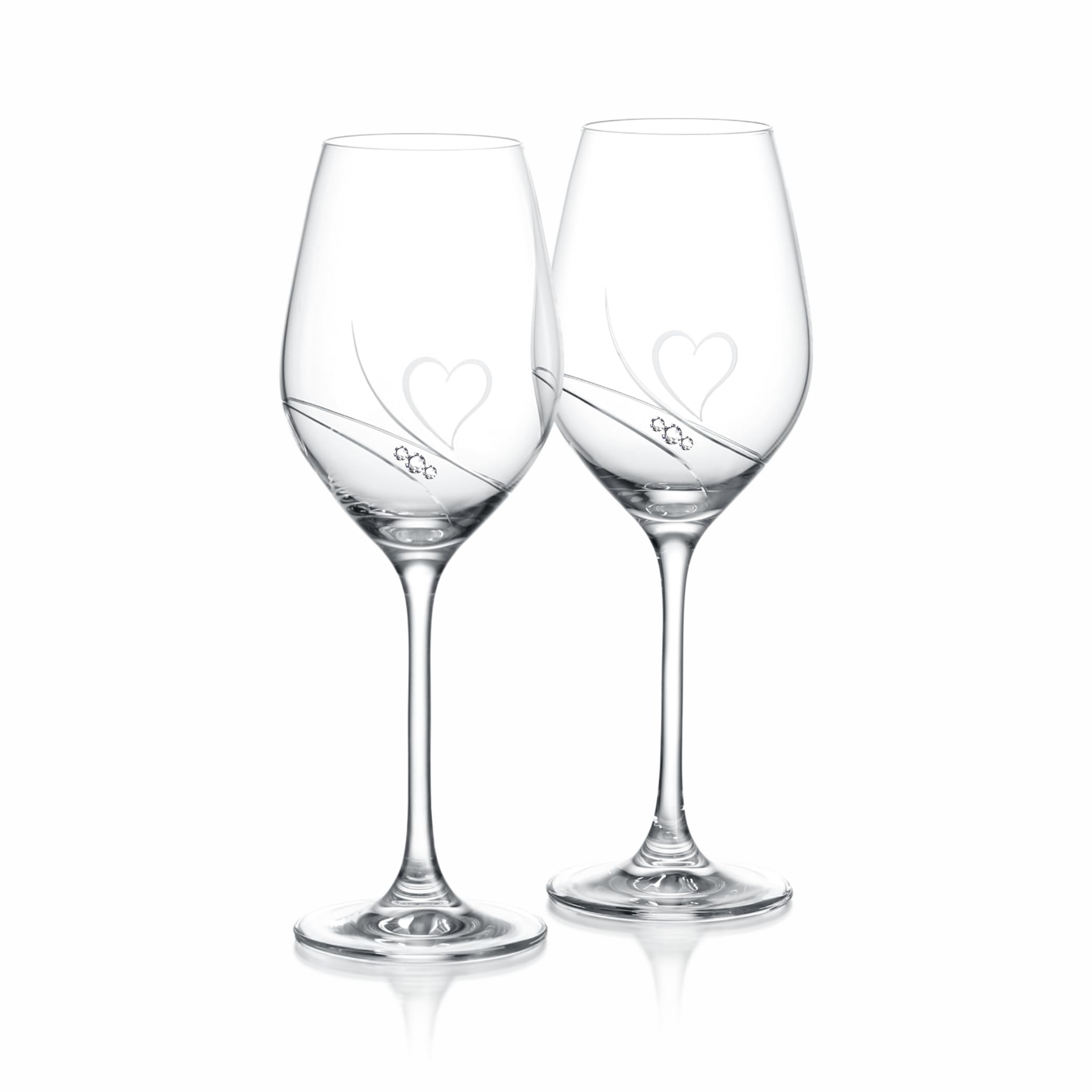 Copas de vino blanco, juego de copas de vino hechas a mano con corazones grabados, regalos para mujeres, líneas pulidas y cristales Swarovski, juego de vasos moderno, paquete de regalo, 2